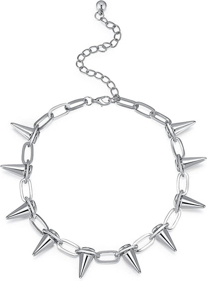 Spike Necklace Spike Choker Rivet Goth Necklaces Chokers with Spikes and Chain Streetwear Vintage Punk Necklace for Women Men