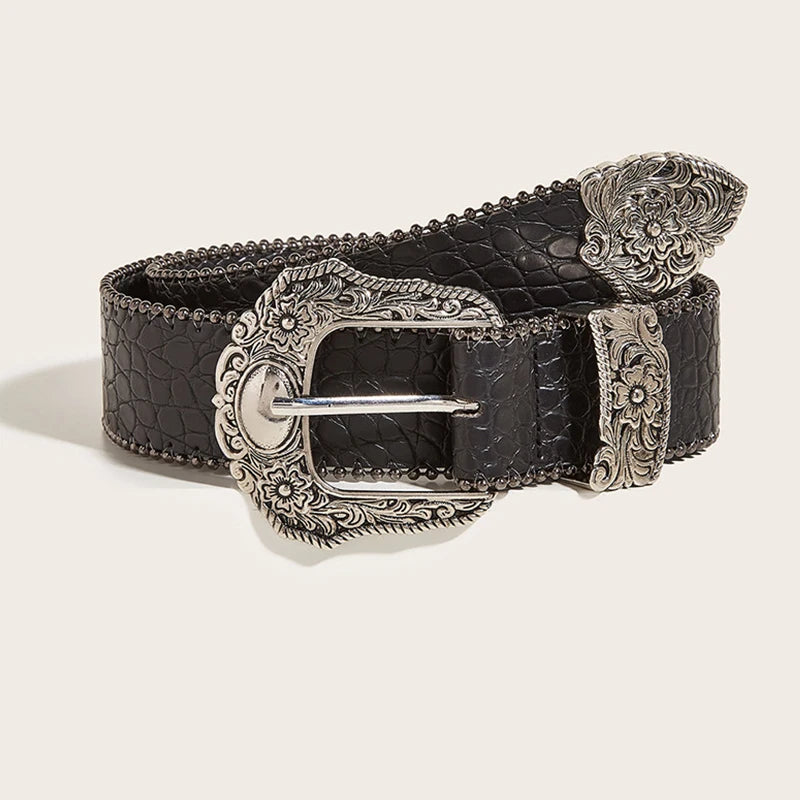 Luxury unisex goth Y2K jeans belt with a black punk style, 3.8cm waistband, suitable for men and women, boho fashion accessory.
