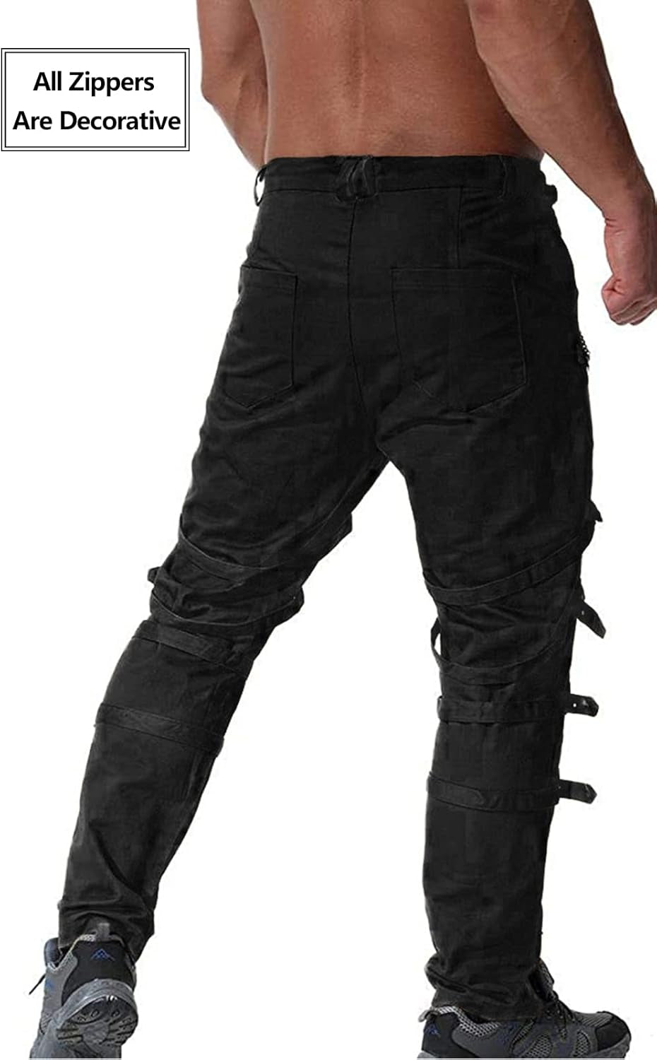Black men's gothic cargo pants with multiple pockets, casual fit, suitable for hip-hop, rock, punk, hiking, and riding.