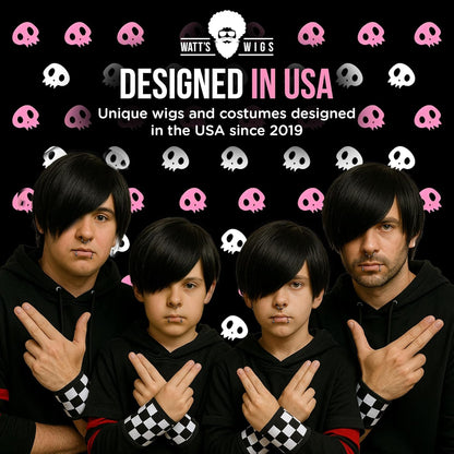 - Emo Costume Set for Men - 2000S Goth Pop Punk Scene Kid Party - Black Wig, Fake Piercings and Checkered Wristbands