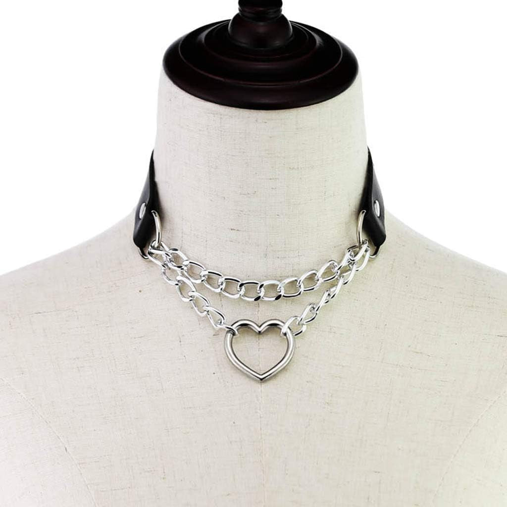 eYLun Women's Heart Leather Choker Necklace with Gothic Punk Style Pendant, featuring a black leather band and heart-shaped charm.