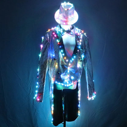 Fashion Swallowtail LED Tuxedo Luminous Costumes Glowing Vestidos LED Clothing Show Men LED Clothes Dance Accessories