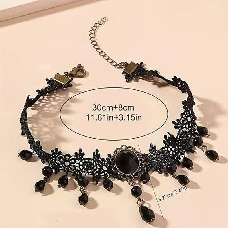 YAIZLBCA black lace fingerless gloves and velvet choker set, perfect for gothic Halloween, parties, and cosplay accessories.