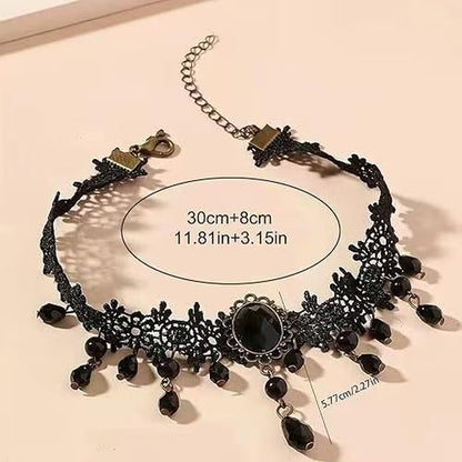 YAIZLBCA black lace fingerless gloves and velvet choker set, perfect for gothic Halloween, parties, and cosplay accessories.
