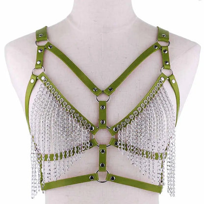 Leather Chain Harness Body Chain Bra Goth Punk Sexy Chain Top Women Body Jewelry Summer Festival Fashion Rave Outfit