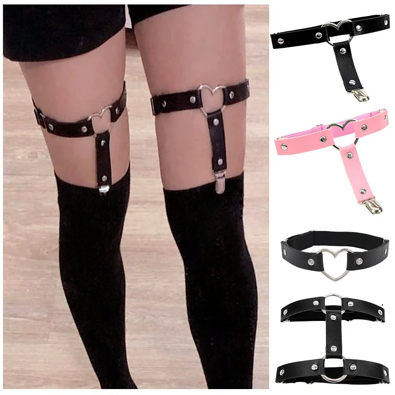 Women Sexy Leather Thigh Garter Belt Pu Punk Elastic Harness Leg Strap Goth Stocking Leglet Belt Garters Suspender for Girl