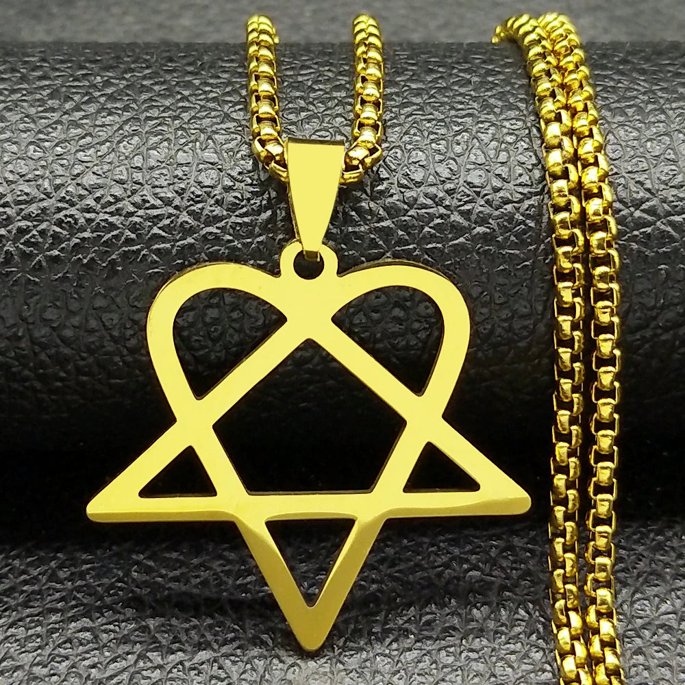 Stainless steel Hip Hop Heartagram Star Necklace with goth punk chain design for men and women, trendy jewelry by PressureDen.