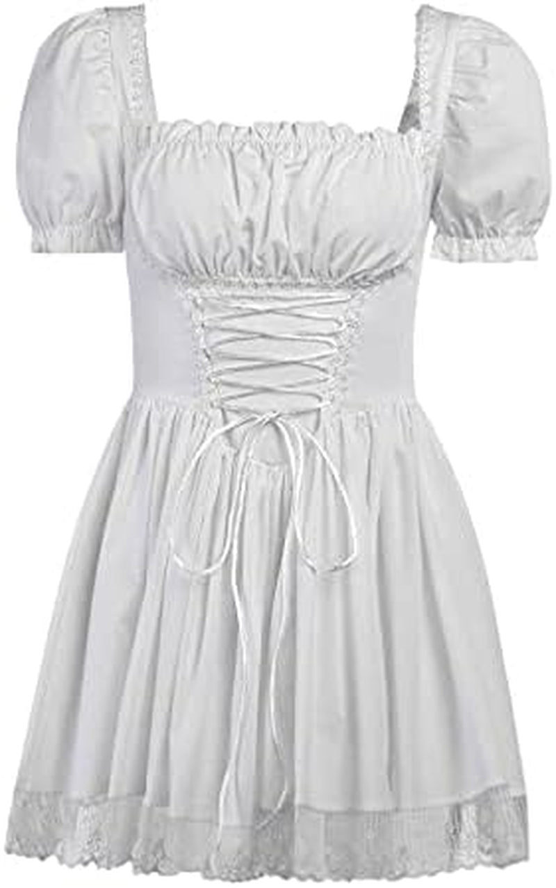 Gothic Lolita mini dress with vintage punk style, puff sleeves, A-line silhouette, short swing dress for women.