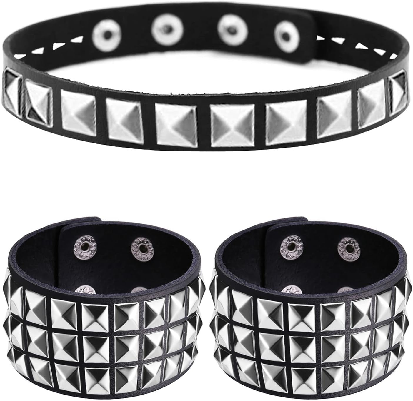 Studded Leather Choker Necklace and Bracelets Set for 80S 90S Vintage Women Men Punk Rock Emo Goth Jewelry Scene Costume Accessories