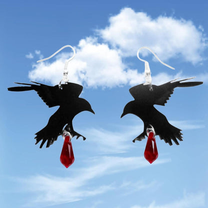 Gothic Raven Earrings Halloween Earrings for Women Vintage Black Red Crystal Acrylic Crow Earring Mystic Raven Costume Witch Costume Accessories Womens Halloween Costumes 2026