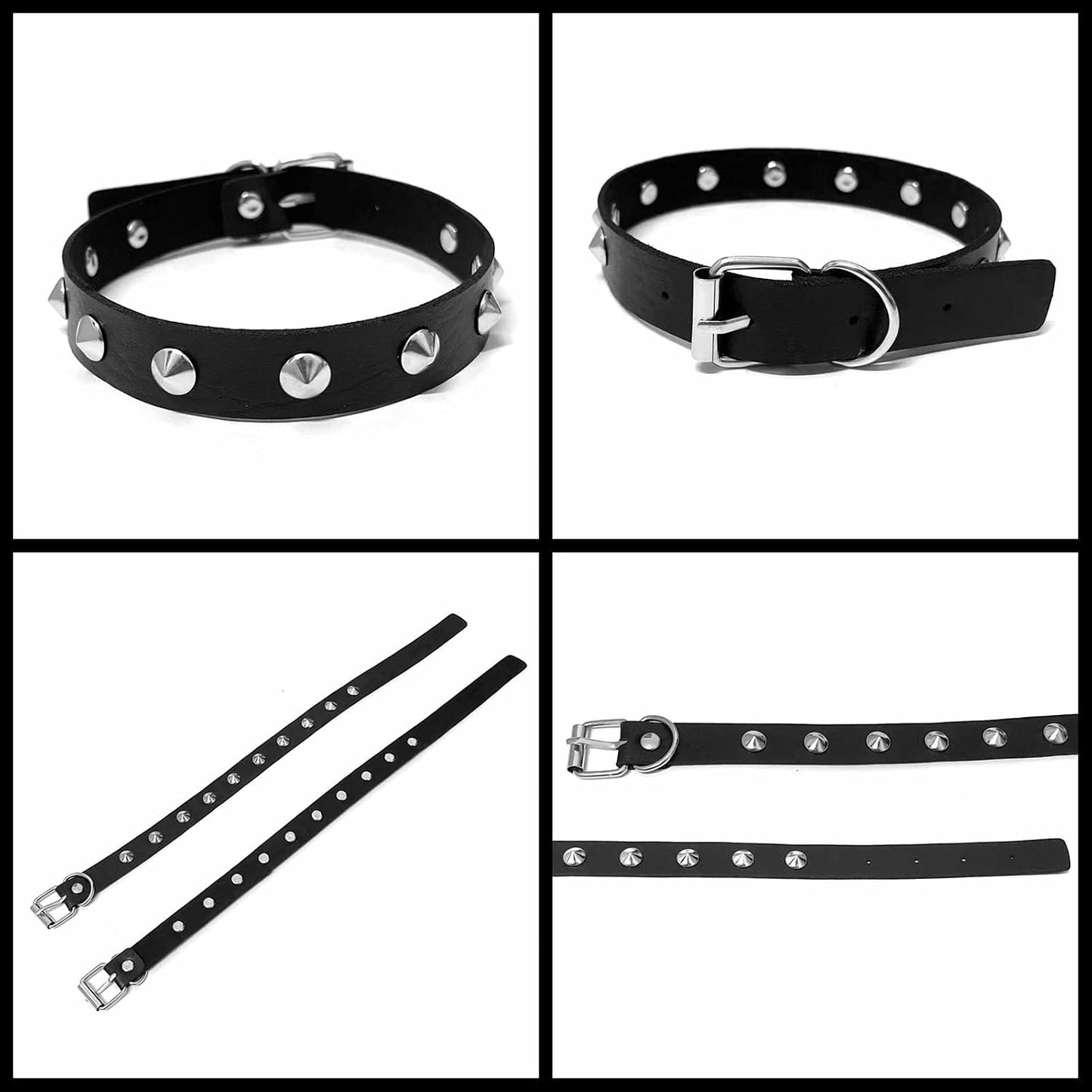 Tosmifairy punk rock vintage leather choker and bracelet set with metal studs, ideal for 80s and 90s emo goth fashion accessories.