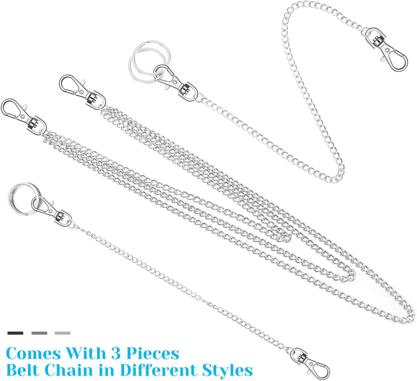 3Pcs Belt Chain, Pocket Chain, Chains for Wallet, Pants, Jeans, Goth Accessories for Eboy, Egirl, Men and Women
