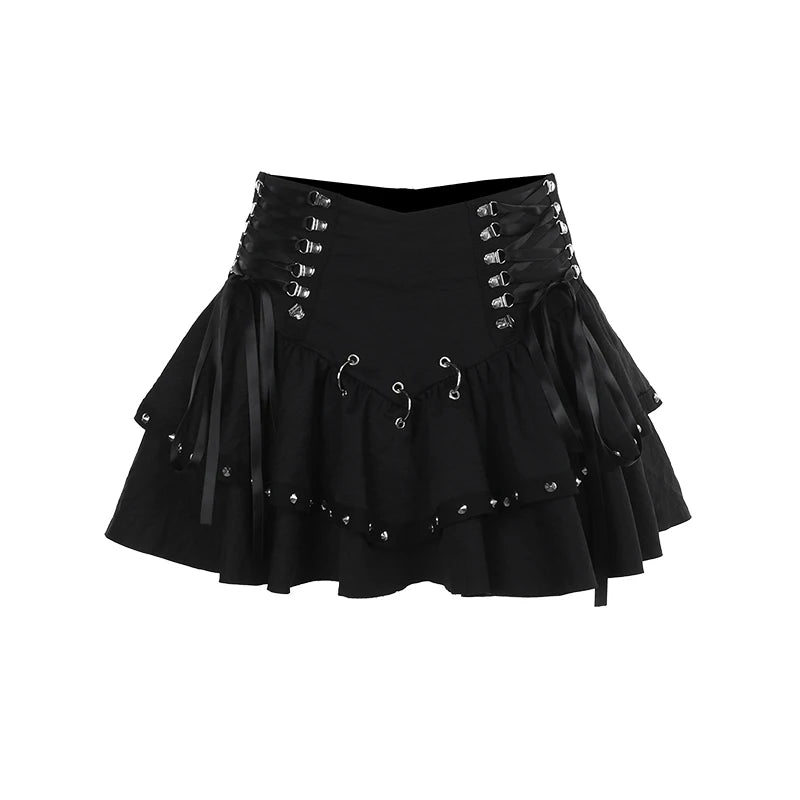 Y2K goth plaid pleated mini skirt for women, high-waisted summer streetwear with kawaii harajuku aesthetic, by PressureDen.