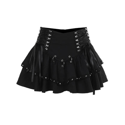 Y2K goth plaid pleated mini skirt for women, high-waisted summer streetwear with kawaii harajuku aesthetic, by PressureDen.