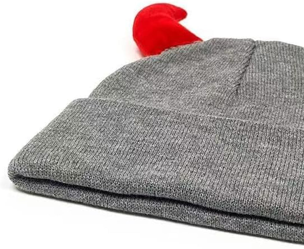ZITEZHGO Y2K devil horn beanie for men and women, featuring black knit fabric with red horn accents, ideal for Halloween emo goth fashion.
