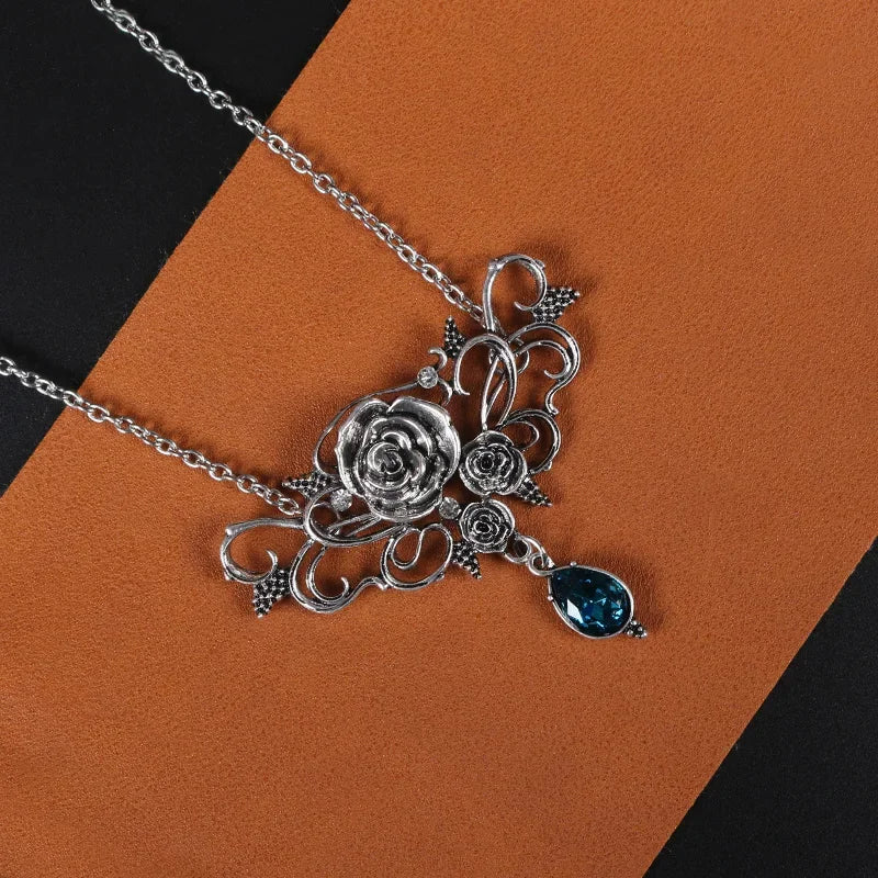 Gothic dragon bat eagle heart rose pendant necklace with intricate metalwork, unisex costume jewelry for men and women.