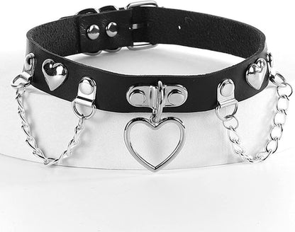 Black faux leather choker necklace with FFFFF chain from Tosmifairy, ideal for gothic fashion and statement accessories.