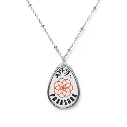 Oval Pendant Necklace — 'PRESSURE DEN' Floral Logo Engraved Teardrop Necklace