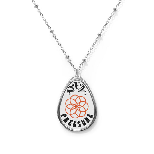 Oval Pendant Necklace — 'PRESSURE DEN' Floral Logo Engraved Teardrop Necklace