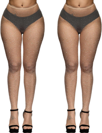 Sparkling Rhinestone Fishnet Stockings for Women - Glamorous Glitter Tights