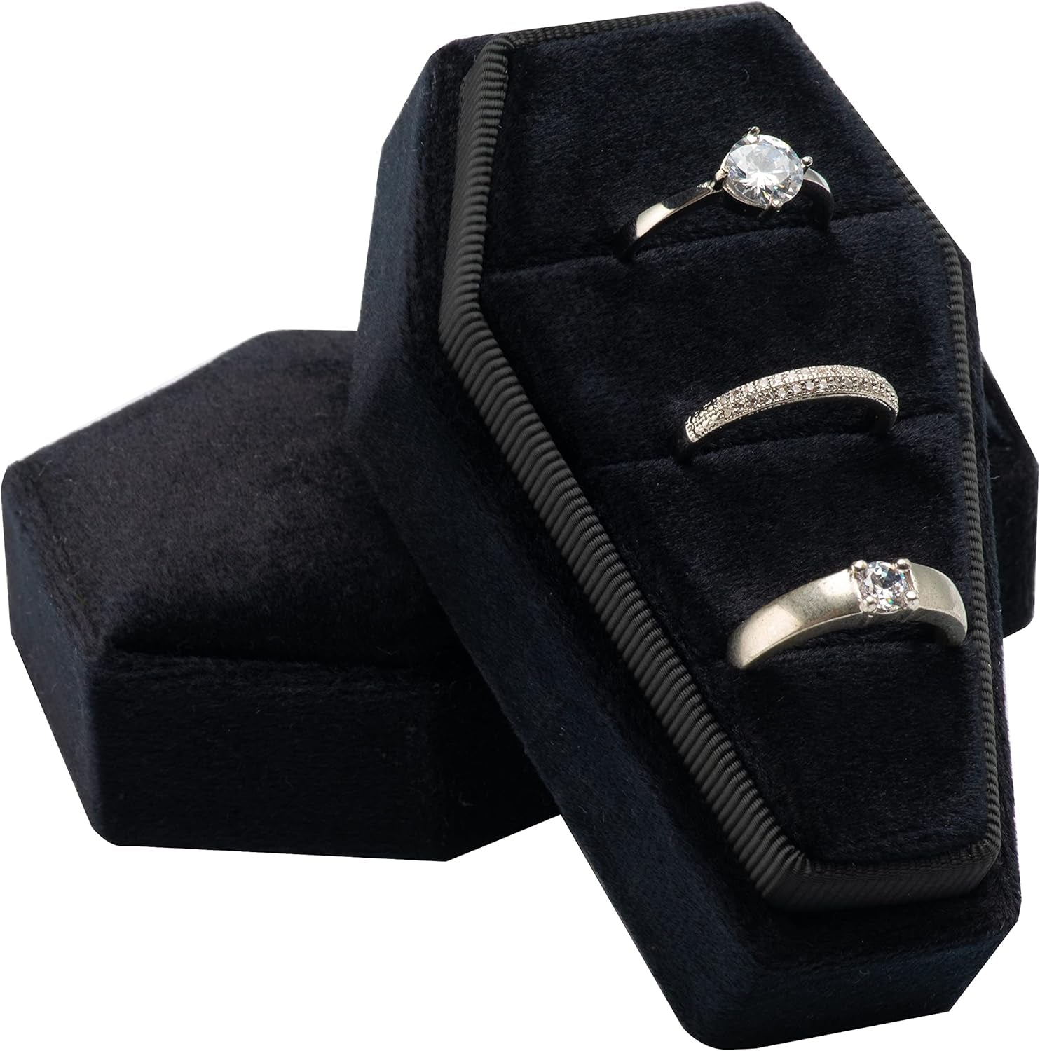 Velvet Coffin Ring Box Case Holder 3 Slots for Gothic Wedding Ceremony,Gothic Jewelry Organizer Decorations (Black)