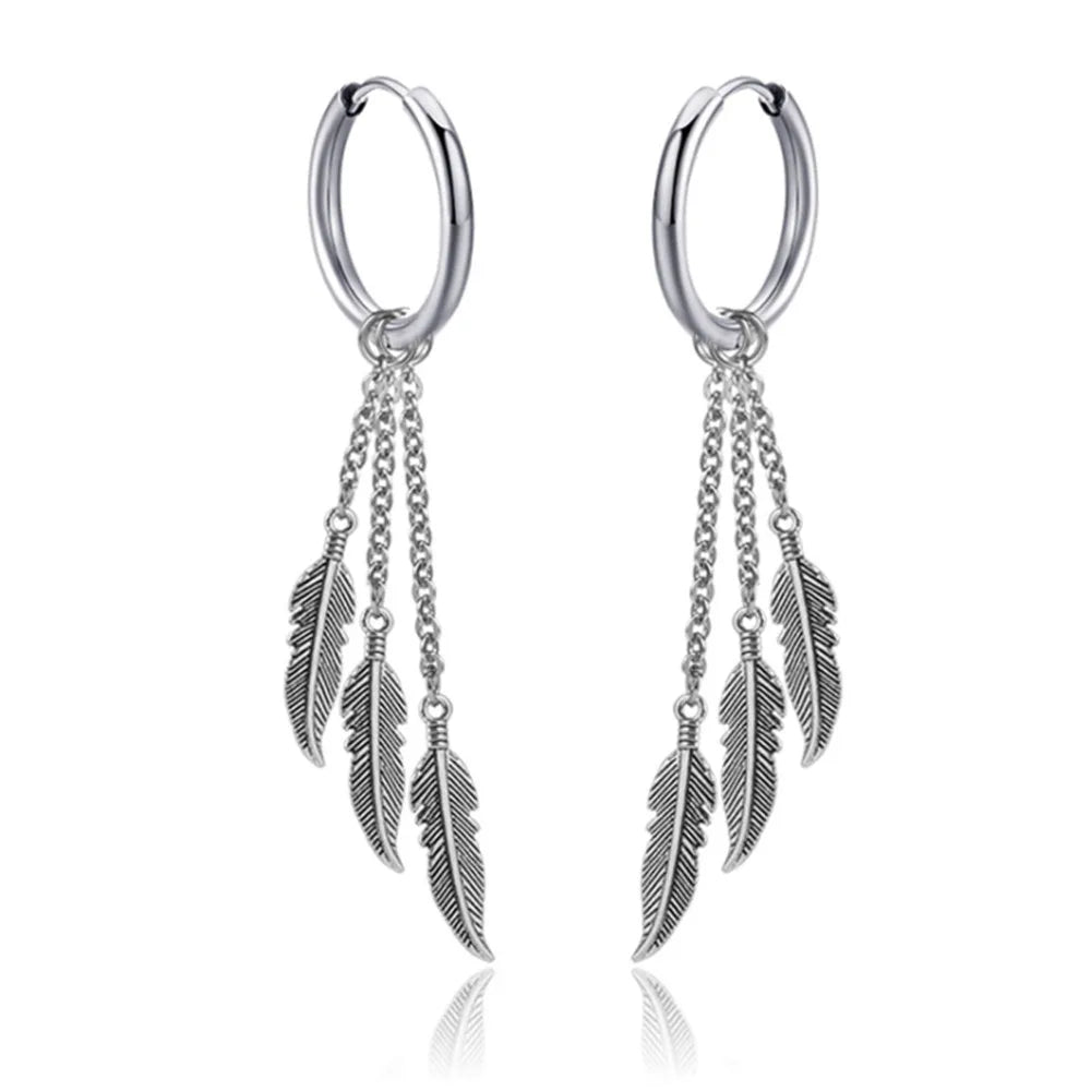 New Punk Stainless Steel Chain Hoop Earrings for Women Men 2021 Trendy Goth Pop Hip Hop Pendants Ear Jewelry Accessories Earring