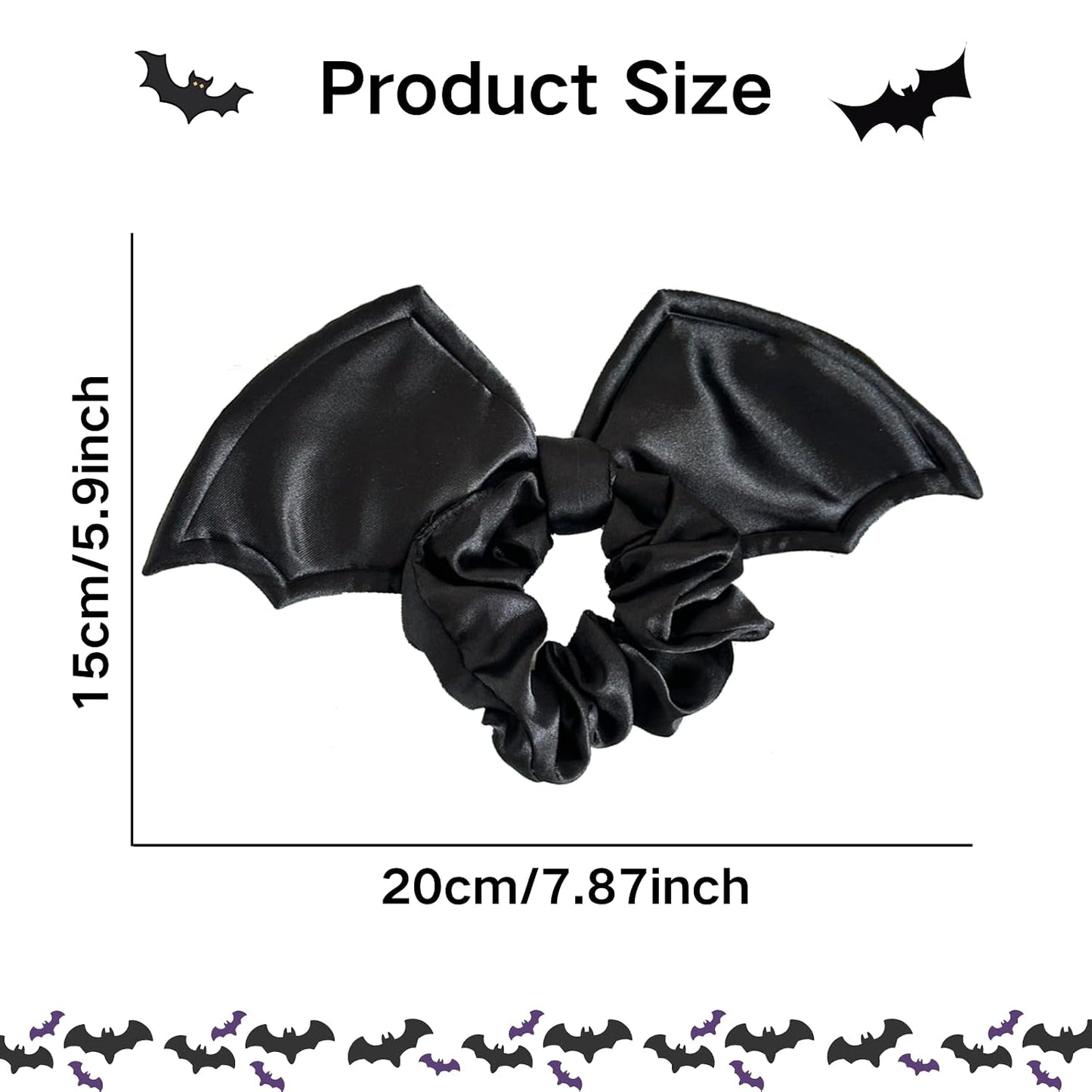 AIUPUOC Gothic bat hair scrunchies featuring black elastic headbands and ties, ideal for Halloween costumes and spooky fashion.
