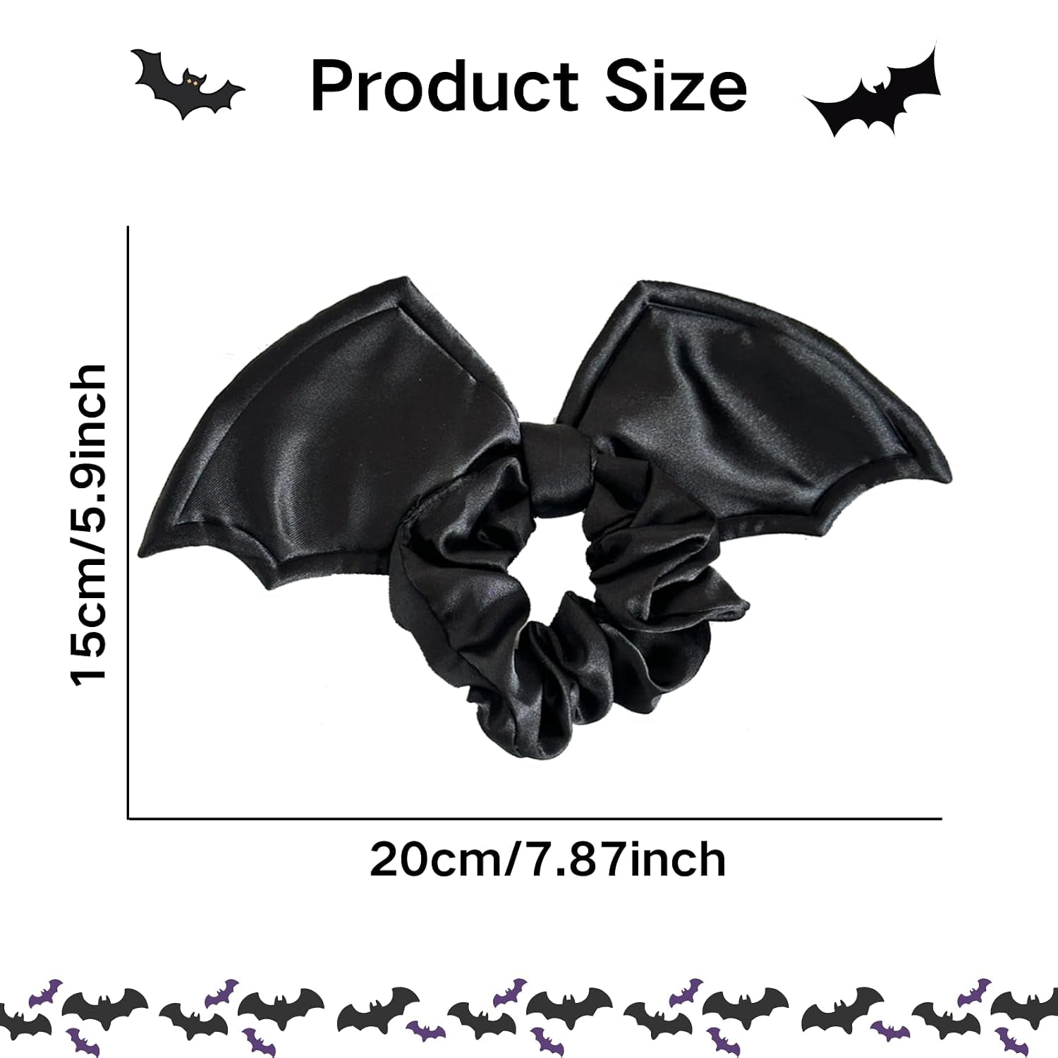 AIUPUOC Gothic bat hair scrunchies featuring black elastic headbands and ties, ideal for Halloween costumes and spooky fashion.