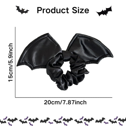 AIUPUOC Gothic bat hair scrunchies featuring black elastic headbands and ties, ideal for Halloween costumes and spooky fashion.