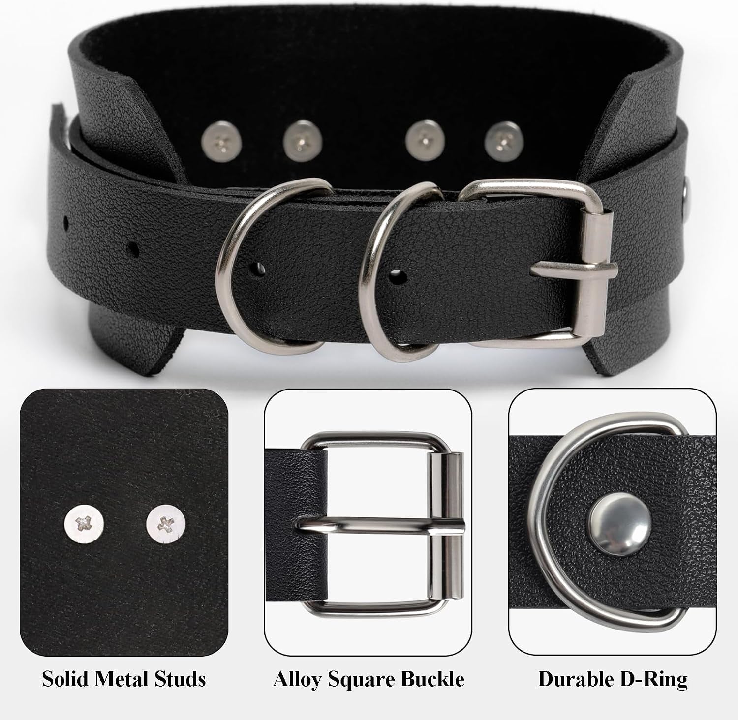GIFTGRIN Gothic leather choker necklace with metal details, stylish punk accessory for rave, Halloween cosplay, or fashion outfits