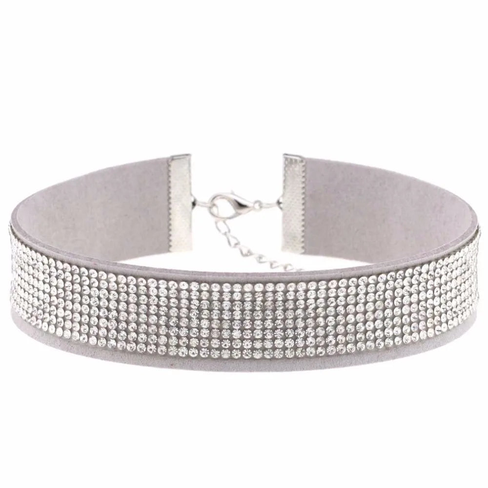 Trendy Harajuku crystal choker necklace with Gothic PU leather collar, perfect for punk fashion enthusiasts.