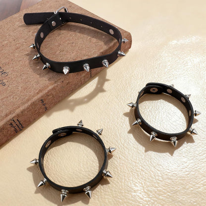 3 Pcs Spiked Choker, Leather Goth Studded Choker, Black Punk Bracelet, Vintage Spiked Collar Necklace Rock Punk Jewelry Gothic Accessories