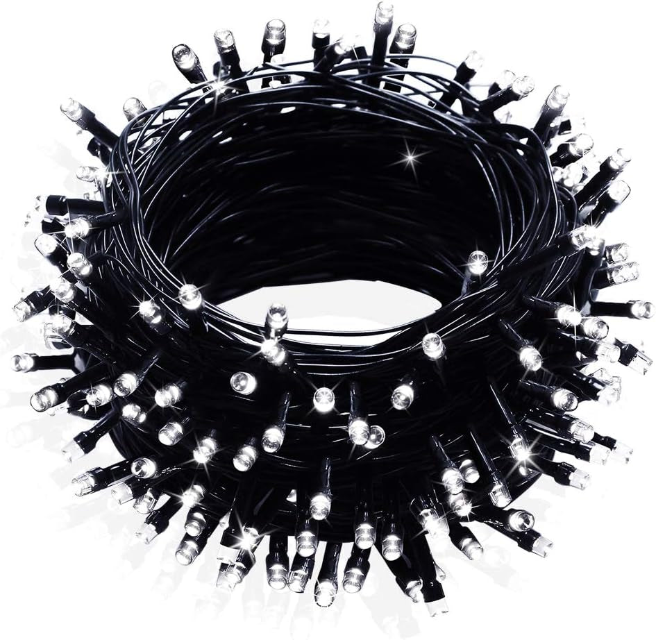 Black and White Christmas Decorations, Black Christmas Lights 33Ft 100 LED with Memory Function, 8 Modes Gothic String Lights for Tree, Goth Home, Indoor Outdoor