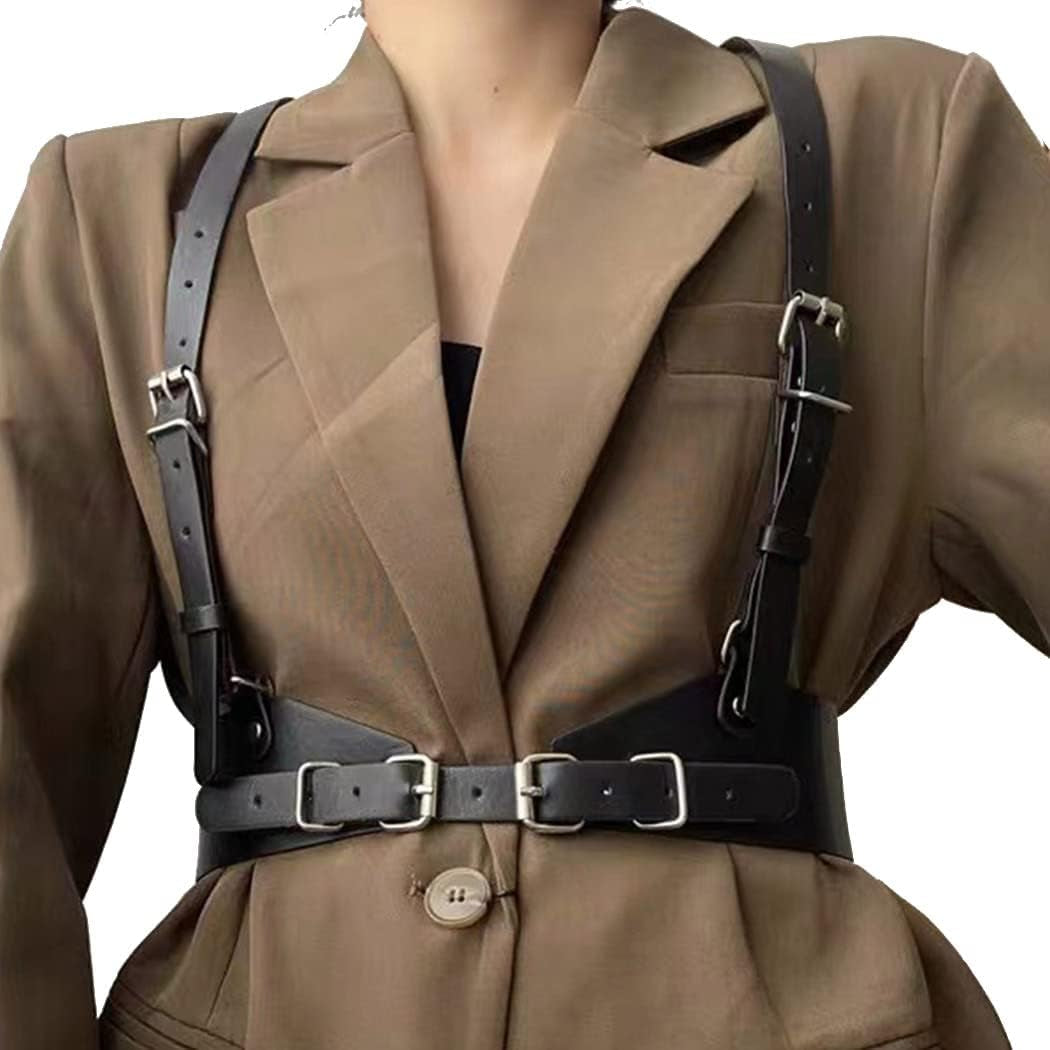 Punk Women Waist Belts PU Leather Fashion Body Chain Belt Rave Halloween Accessories Belt Adjustable Goth