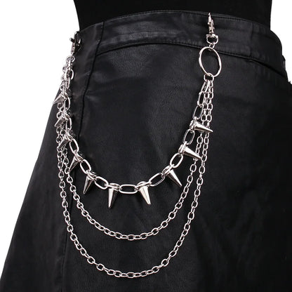 Layered punk spike and chain keychains for men and women, featuring edgy biker style accessories with spikes and chains.
