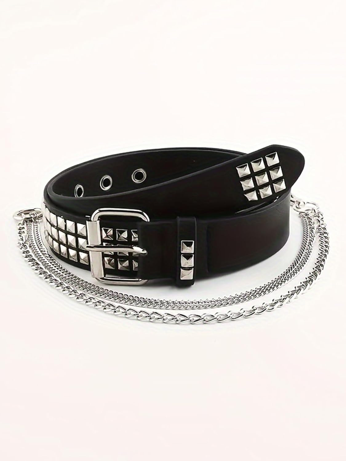 QWALIT punk chain belt for women featuring leather design, perfect for goth and rave fashion accessories.