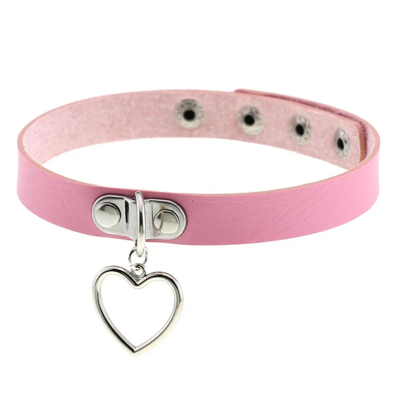 Sexy Goth Choker Necklace Men Punk Rock Heart Geometry PU Necklace for Women Choker Gothic Bondage Goth Jewelry Chocker Neck