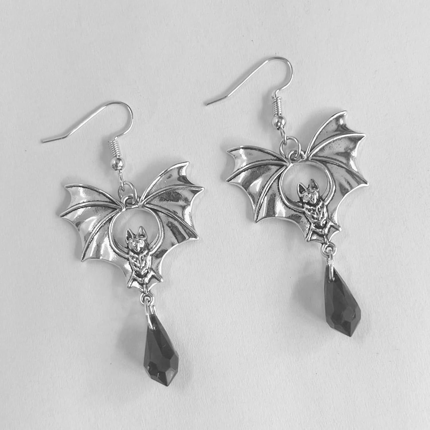 Vintage Gothic bat earrings by wsycoo featuring black and red crystals, stylish punk jewelry for women, perfect for Halloween accessories.