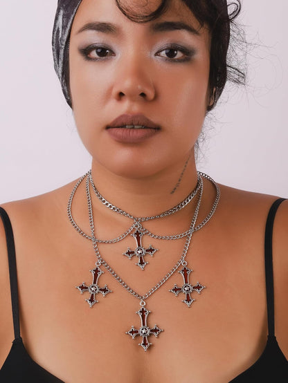 Gothic Red Goth Cross Necklace, Gothic Goth Emo Necklace, Grunge Costume Jewelry, Christmas Jewelry Gift for Women