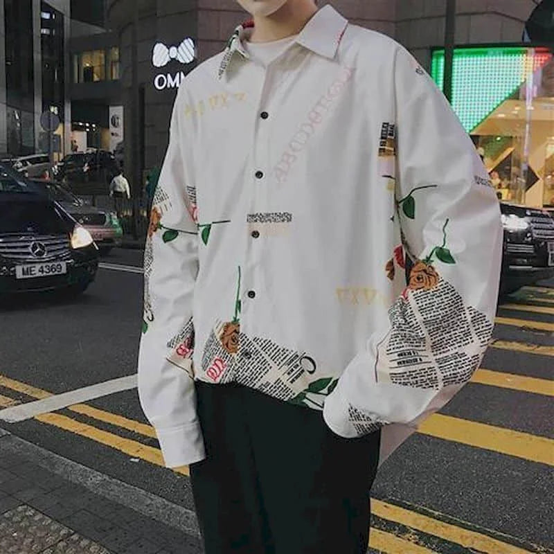 Long sleeve goth shirt with lightning design, stylish unisex top for spring and autumn, Korean Harajuku retro hip-hop fashion.