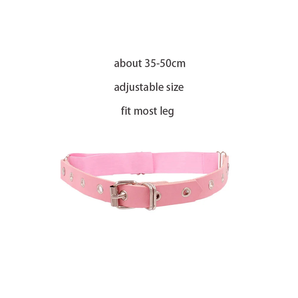 Sexy Leather Heart Belt Elastic Leg Thigh Garter Girl Women Harness Goth Accessories Black Gothic Rivet Punk Anklet