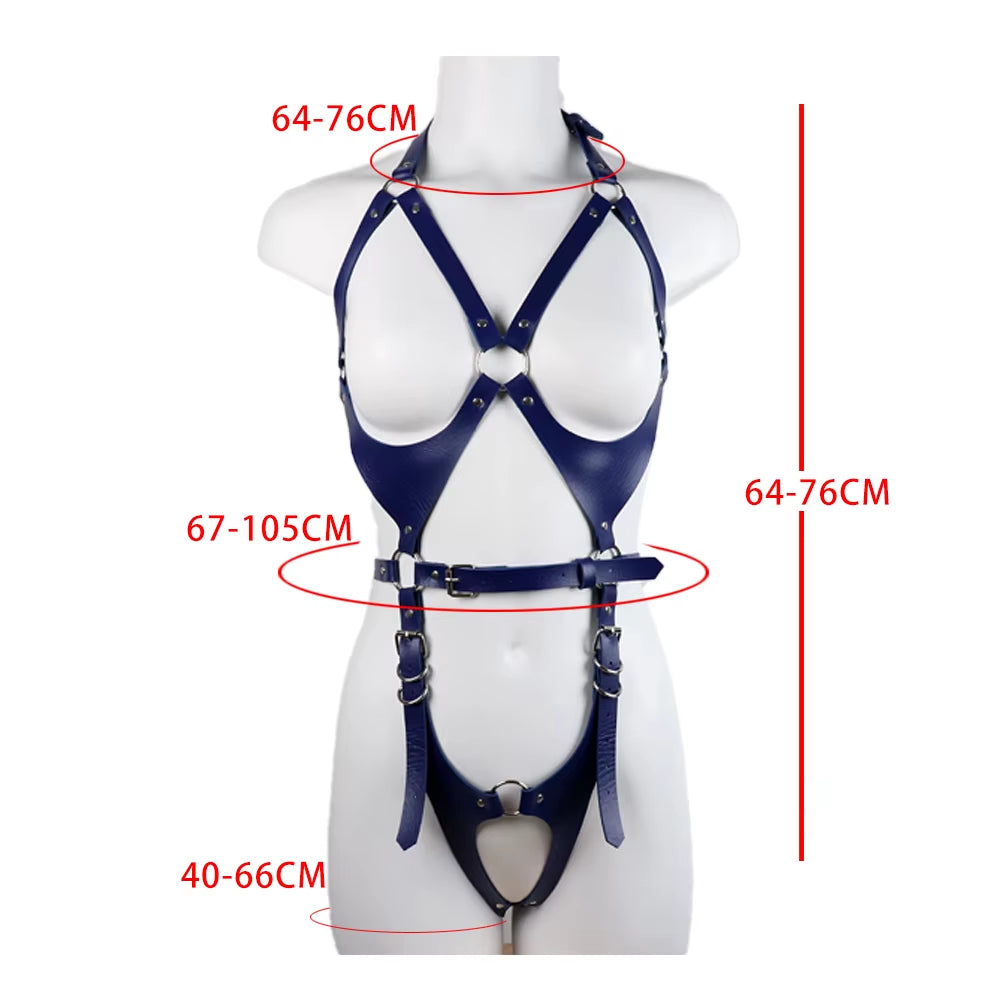 Seductive PU Leather Lingerie Set with Garter Belt & Harness Bra - Perfect for Gothic Rave & Fetish Fashion