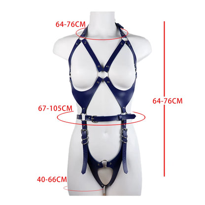 Seductive PU Leather Lingerie Set with Garter Belt & Harness Bra - Perfect for Gothic Rave & Fetish Fashion