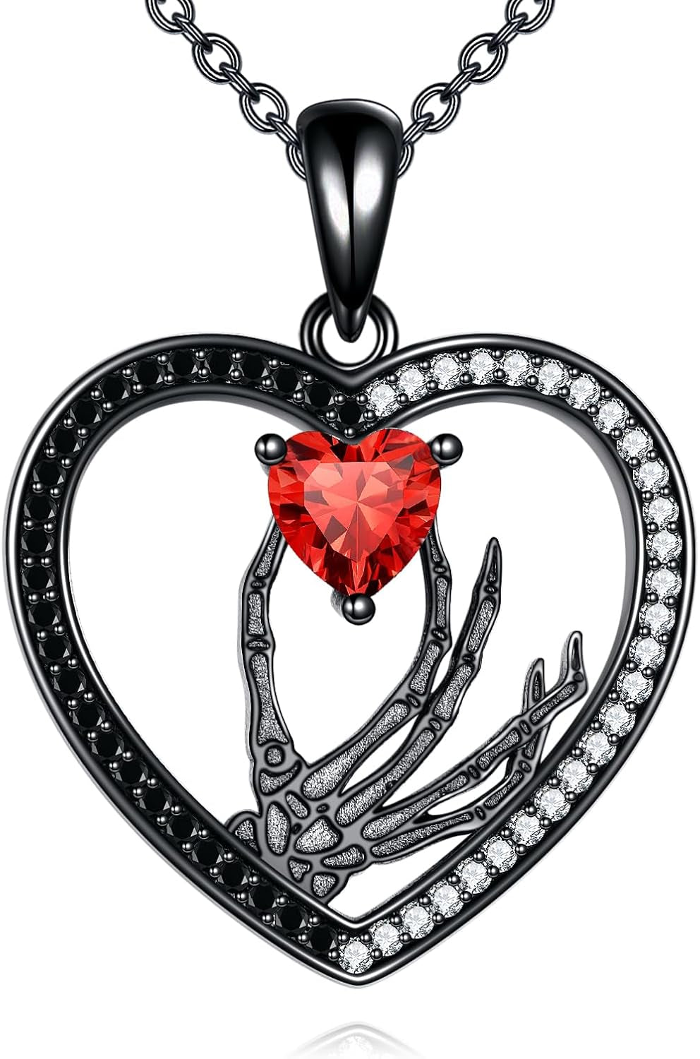 Skeleton Hand Necklace S925 Silver Skull Heart Pendant Gothic Jewelry Halloween Gifts for Women