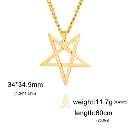 Inverted Pentagram Satanic Necklace for Men Boy Stainless Steel Long Neck Chain Goth Gothic Occult Wicca Pentacle Jewelry