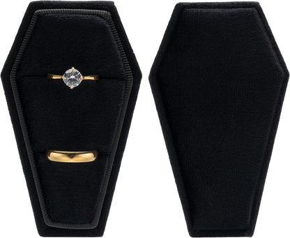 Velvet Coffin Ring Box Case Holder for Gothic Wedding Ceremony Jewelry Organizer Decorations (Black)