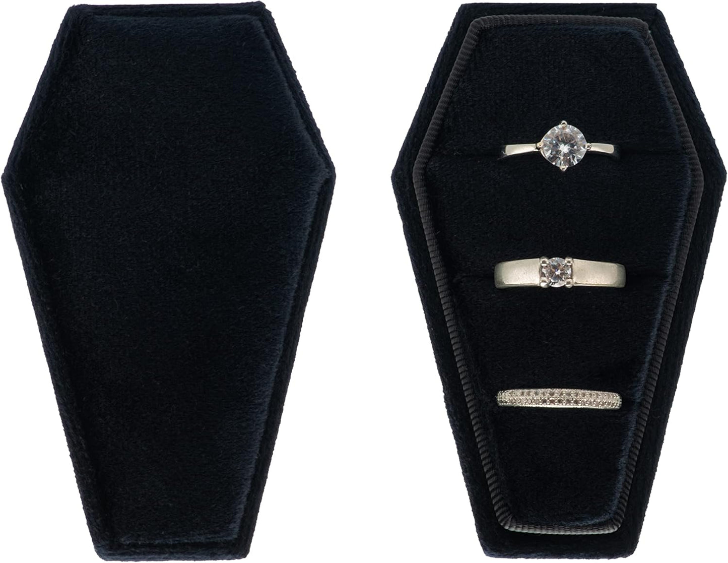 Velvet Coffin Ring Box Case Holder 3 Slots for Gothic Wedding Ceremony,Gothic Jewelry Organizer Decorations (Black)