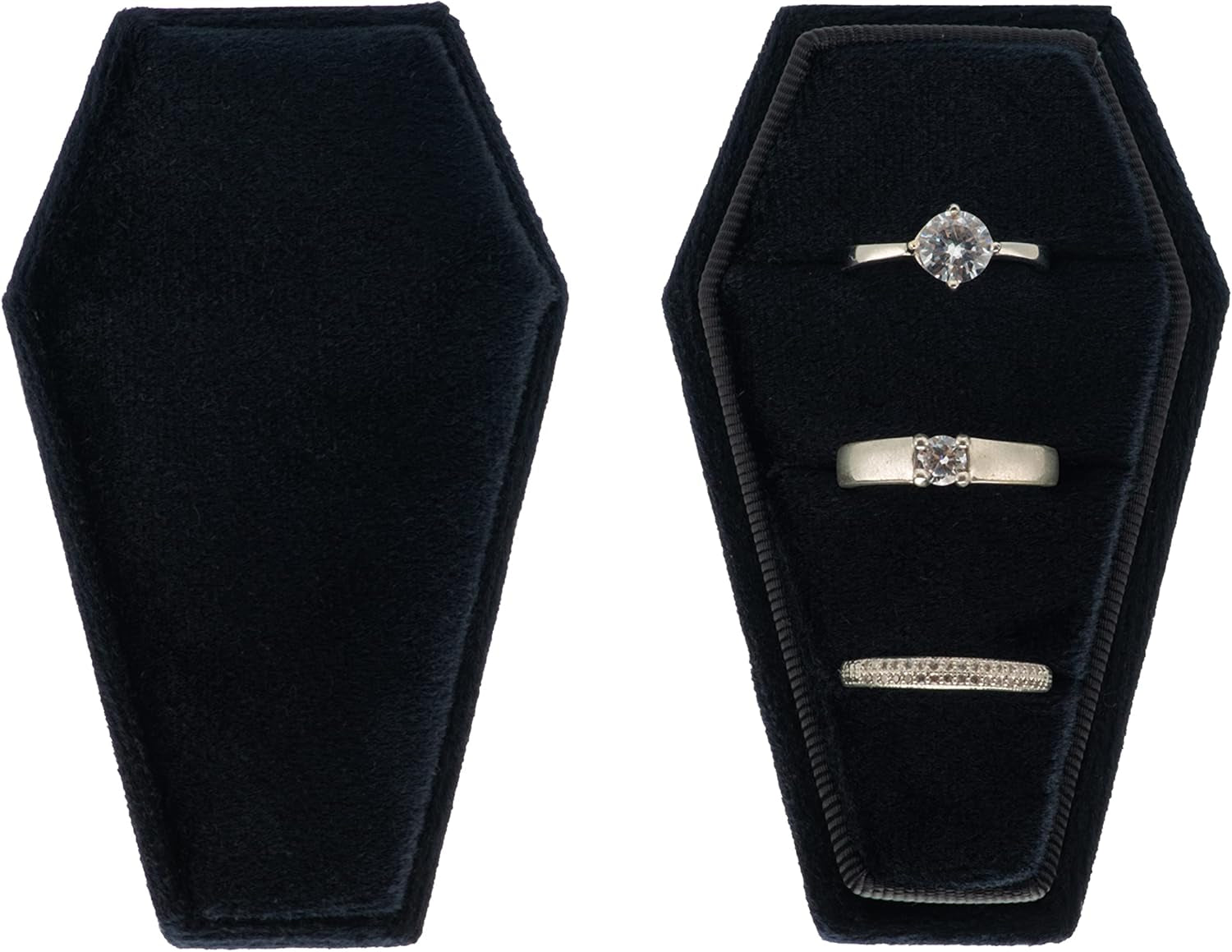 Velvet Coffin Ring Box Case Holder 3 Slots for Gothic Wedding Ceremony,Gothic Jewelry Organizer Decorations (Black)