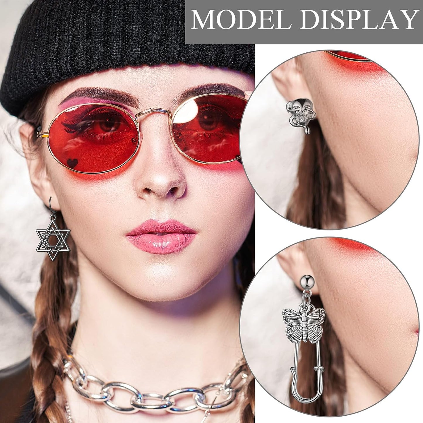 40 Pairs Gothic Earrings Set for Women Men Punk Grunge Y2K Dangle Earrings Bat Cross Snake Skull Goth Jewelry Set