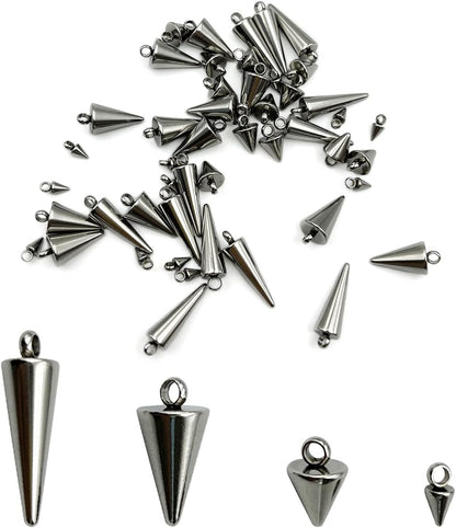 about 48Pcs 4 Size Spike Beads Stainless Steel Charms Cone Pendants Gothic Charms for Jewelry Making Necklace Bracelet Earrings DIY Craft